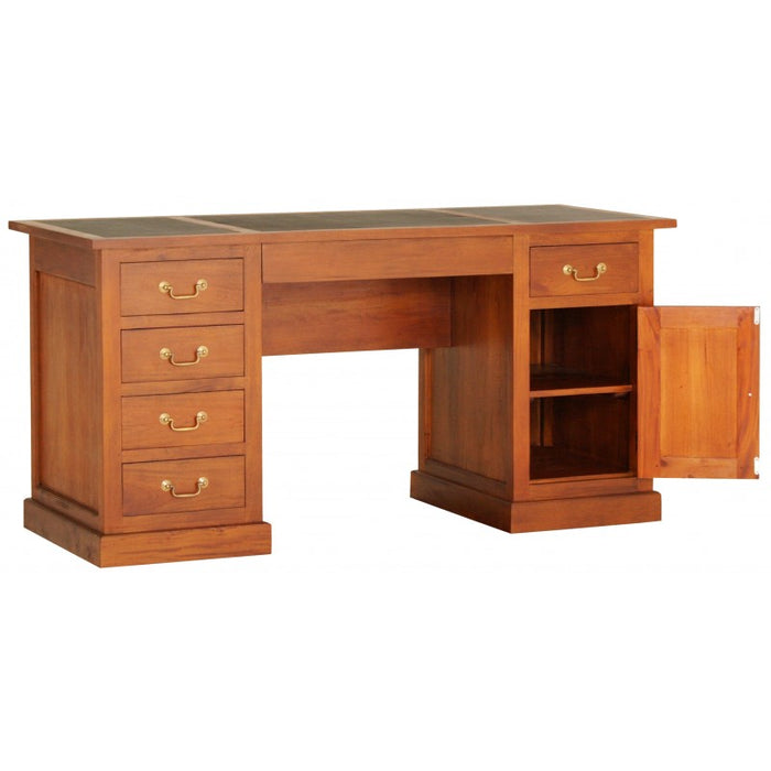 Executive Table Writing Table Wood Top 1 Solid Door 6 Drawer 160W 65D 80H TEK168 DK 106 OSC ( Chocolate Colour )