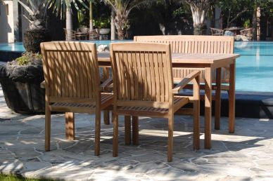 Outdoor Rectangular Table and 4 Stacking Chair Set TEK168INX RECT Table 4 STACK Chair Set