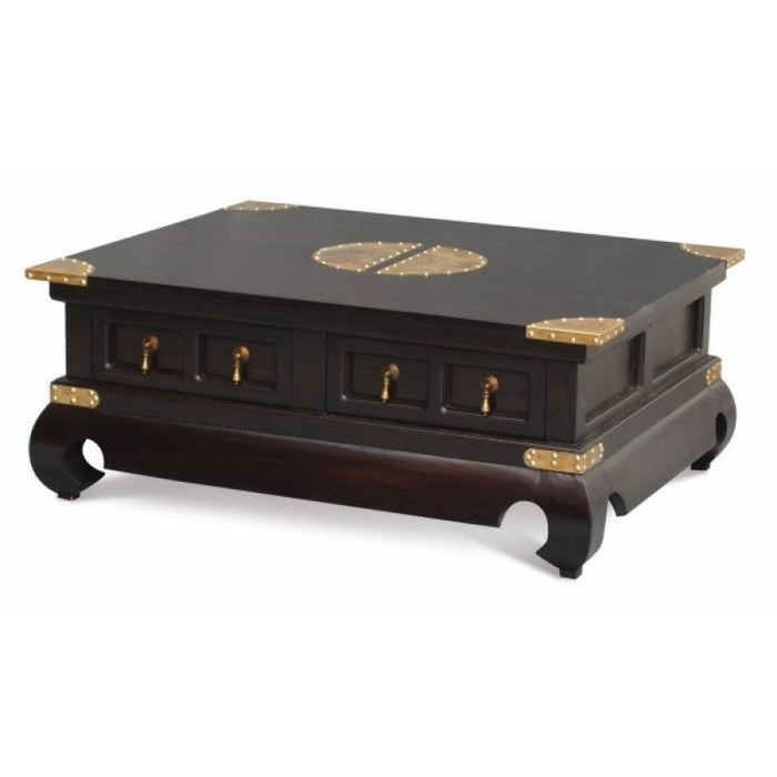 Chinese Oriental Coffee Table 80 cm x 100 cm 4 Drawers with Opium Legs TEK168  CT 004 SS CSN ( Chocolate Colour )