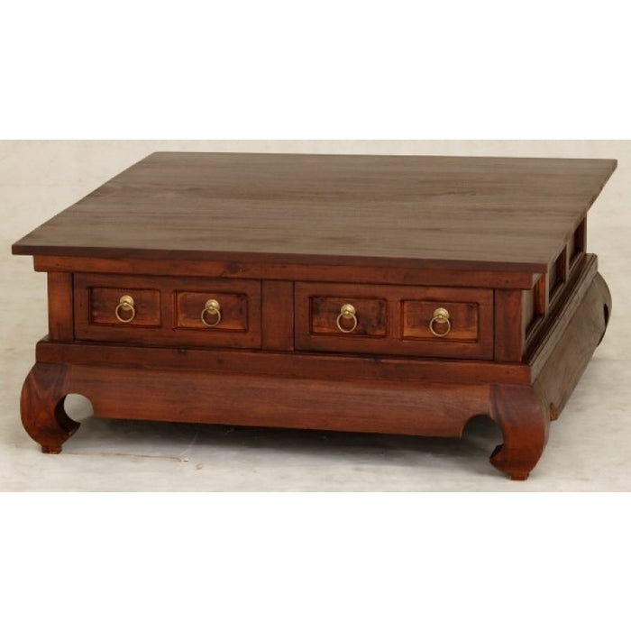 MP - Chinese Oriental Coffee Table 4 Drawers Large Square Design Curve Legs 100 cm x 80 cm TEK168 CT 004 SSO ( Chocolate Colour )