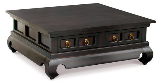 Chinese Oriental Coffee Table 4 Drawers Large Square Design Curve Legs 100 cm x 100 cm TEK168 CT 004 TS