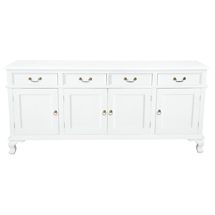 Queen Anna Solid Teak Wood Timber 4 Door 4 Drawer 200cm French Buffet Sideboard Table - TEK168 SB 404 QA WH_1 ( White  Colour )