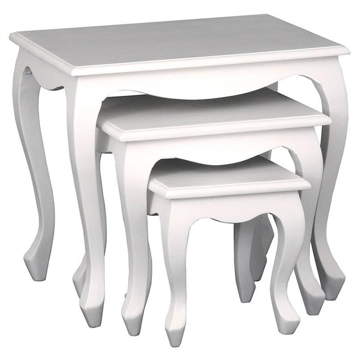 Rennes Queen AnnMary 3 Piece Solid Timber Nested Table Set, TEK168 NT 300 QA BLR 1 White Colour