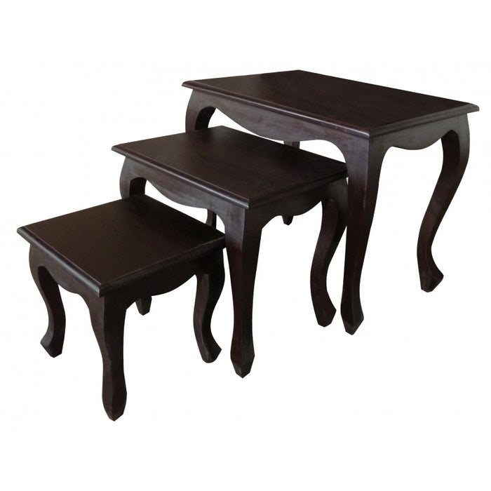Rennes Queen AnnMary 3 Piece Solid Timber Nested Table Set, Chocolate Colour TEK168 NT 300 QA BLR 1