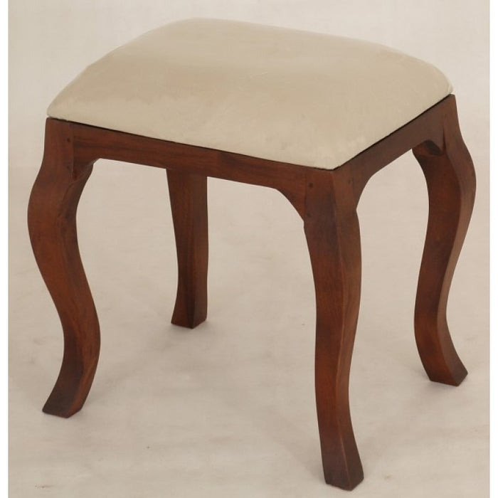 Queen AnnMary French Stool with attached cushion TEK168 CH 001 QA ( Picture Illustration for Reference Only ) ( with Cream White Fabric  ) ( White Colour )