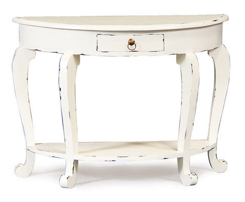 Queen AnnMary French Console Half Moon Design 1 Drawer with Bottom Shelf TEK168 ST 001 HRCL ( White Colour ) ( Distress )