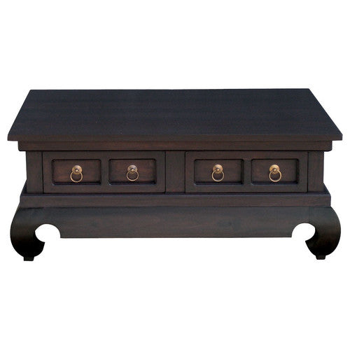 MP - Chinese Oriental Coffee Table 4 Drawers Large Square Design Curve Legs 100 cm x 100 cm TEK168 CT 004 TS ( Chocolate Colour )