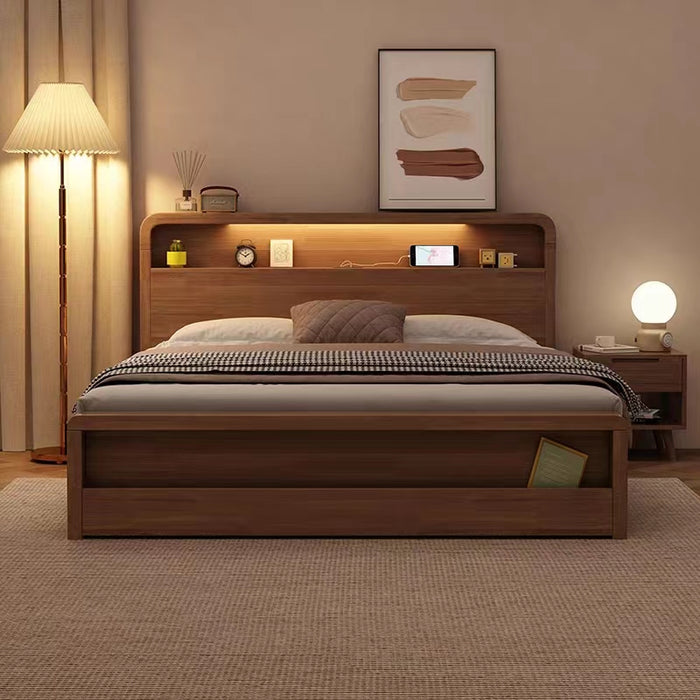 ASAPH HILTON CELINE American Solid Wood Walnut Multi Shelf Bed Frame Nordic Style Hydraulic Drawer Box Option