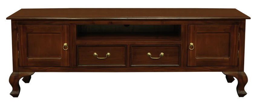 Queen Anna Solid Teak Wood Timber 2 Door 2 Drawer French TV Console Unit, 180cm Cabinet TEK168 EU 202 QA