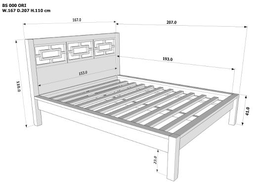 Oriental Bed Queen Size Fit Mattress 153  x 193 cm TEK168 BS 000 ORI QS Singapore Size