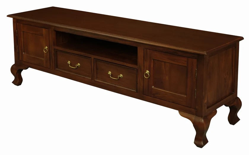 Queen Anna Solid Teak Wood Timber 2 Door 2 Drawer French TV Console Unit, 180cm Cabinet TEK168 EU 202 QA