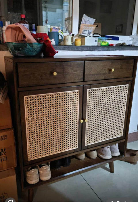 Elise Rattan Solid Wood Shoe Cabinet