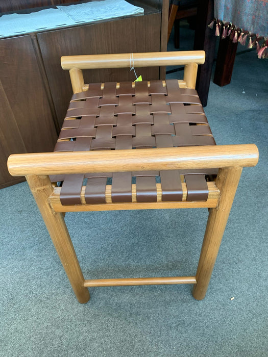 Elliot Oak Bench with Genuine Leather  (Almond / Balck color) BE 055 LH (B) (AL)
