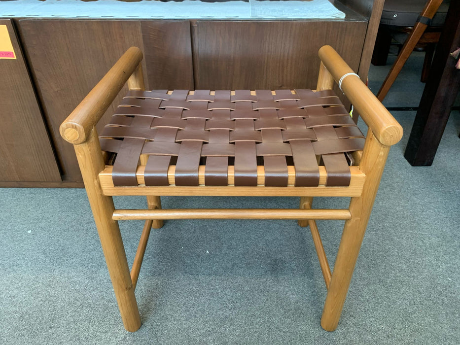 Elliot Oak Bench with Genuine Leather  (Almond / Balck color) BE 055 LH (B) (AL)