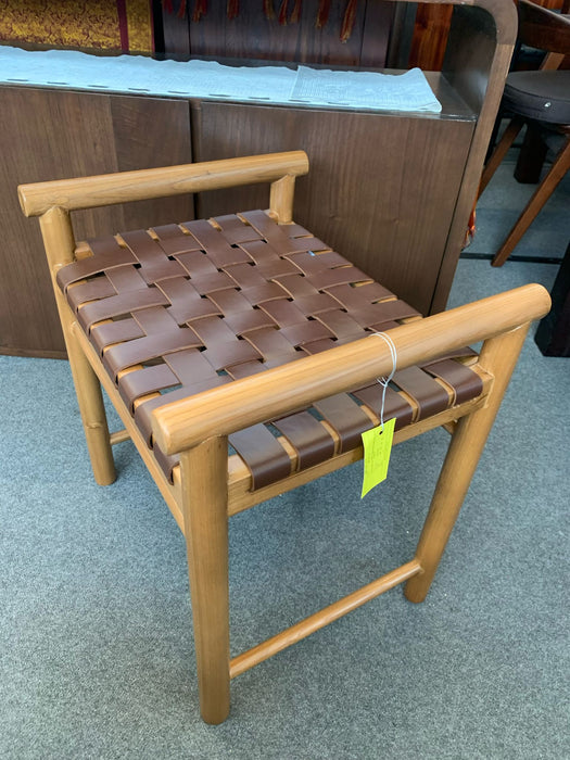 Elliot Oak Bench with Genuine Leather  (Almond / Balck color) BE 055 LH (B) (AL)
