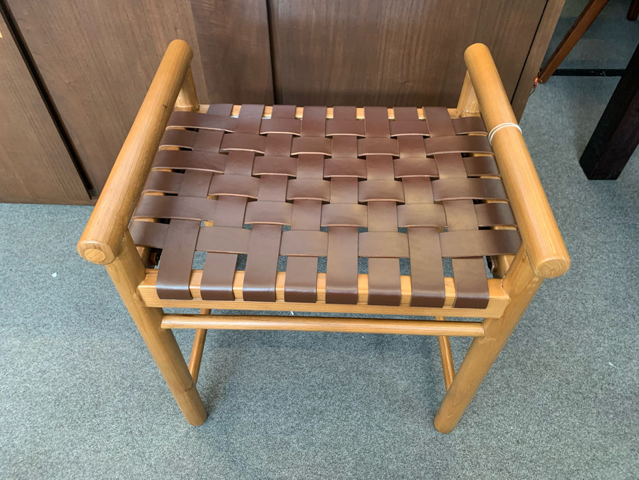 Elliot Oak Bench with Genuine Leather  (Almond / Balck color) BE 055 LH (B) (AL)