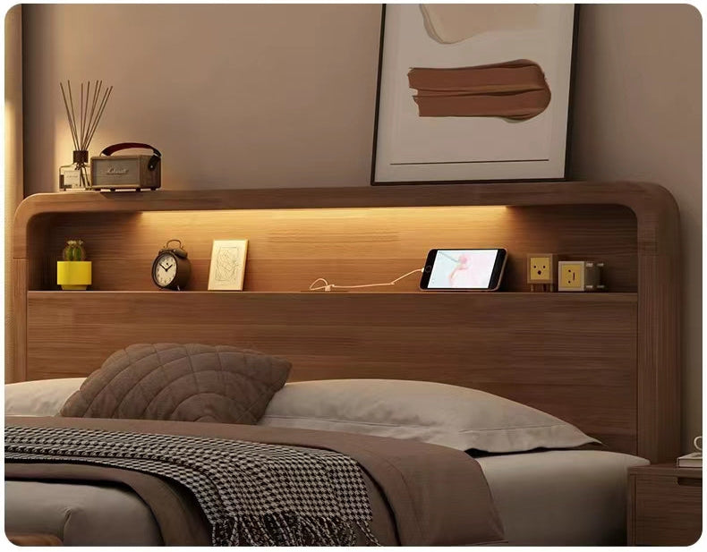 ASAPH HILTON CELINE American Solid Wood Walnut Multi Shelf Bed Frame Nordic Style Hydraulic Drawer Box Option