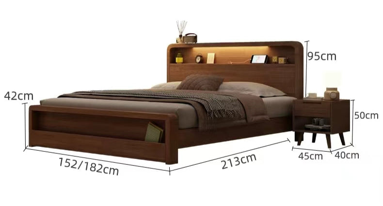 ASAPH HILTON CELINE American Solid Wood Walnut Multi Shelf Bed Frame Nordic Style Hydraulic Drawer Box Option