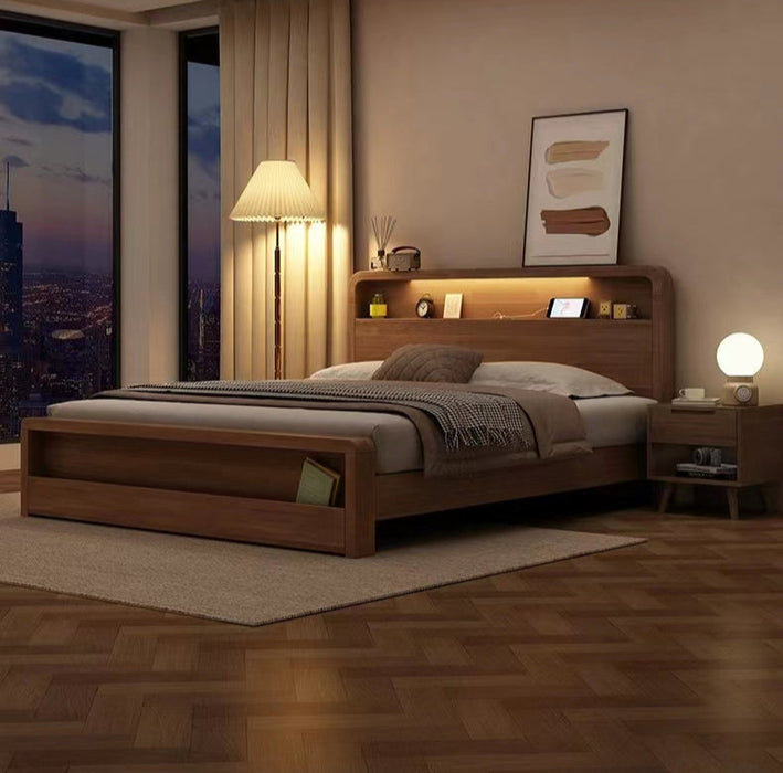 ASAPH HILTON CELINE American Solid Wood Walnut Multi Shelf Bed Frame Nordic Style Hydraulic Drawer Box Option