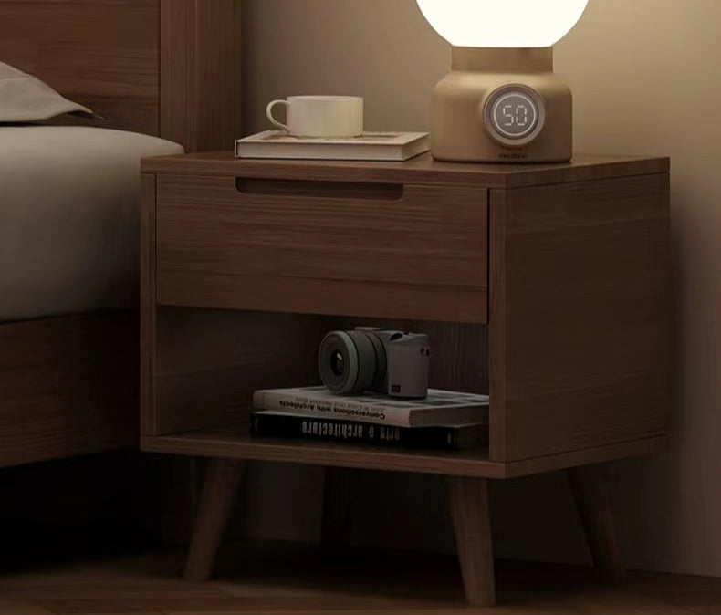 ASAPH HILTON CELINE American Solid Wood Walnut Multi Shelf Bed Frame Nordic Style Hydraulic Drawer Box Option