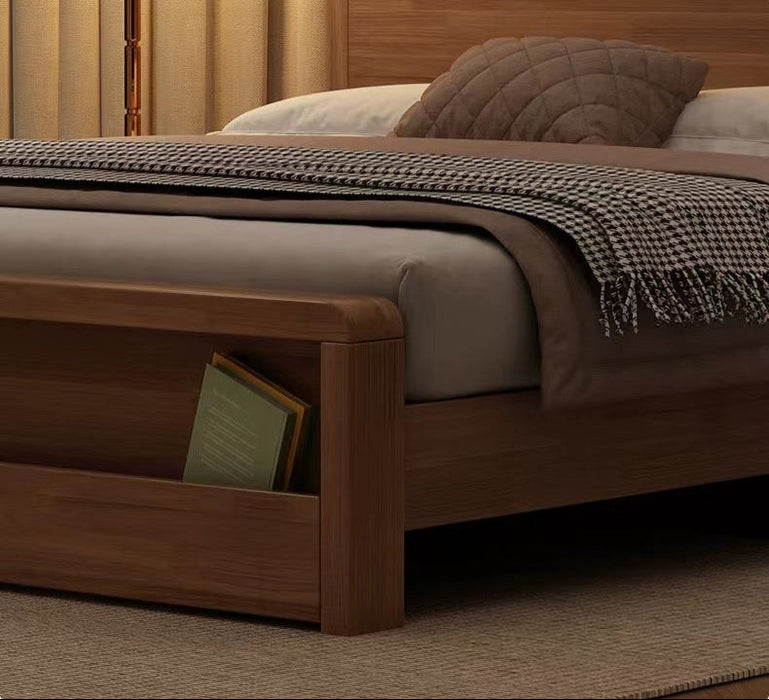 ASAPH HILTON CELINE American Solid Wood Walnut Multi Shelf Bed Frame Nordic Style Hydraulic Drawer Box Option