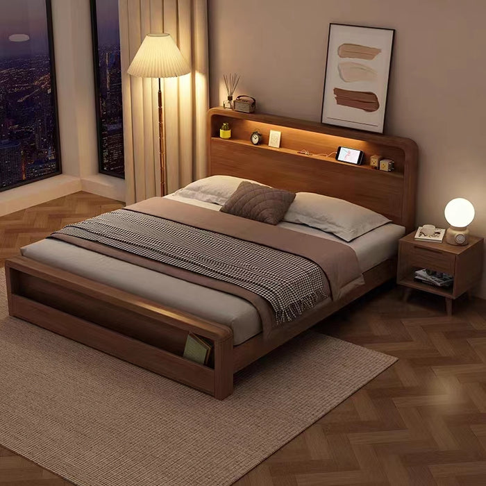 ASAPH HILTON CELINE American Solid Wood Walnut Multi Shelf Bed Frame Nordic Style Hydraulic Drawer Box Option