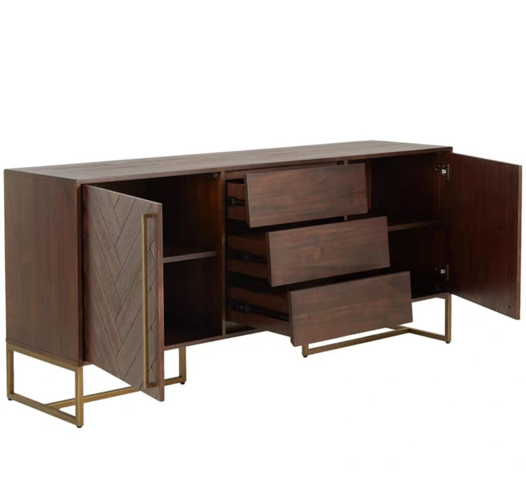 DELANEY Herringbone Solid Wood American Ash Acacia Sideboard Buffet Cabinet