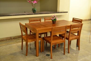 Outdoor Rectangular Table and 6 Chairs Set ( Special Package ) TEK168INX TABLE 150 and 6 HORIZONTAL SLAT CHAIR SET