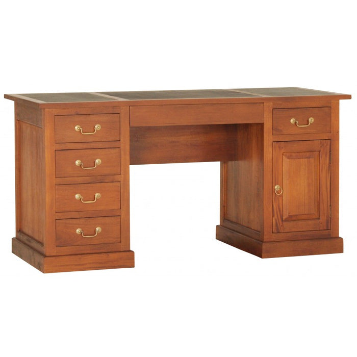Executive Table Writing Desk Wood Top 6 Drawers 1 Door 160W 65D 80H TEK168 DK 106 OSC ( Light Pecan Colour )