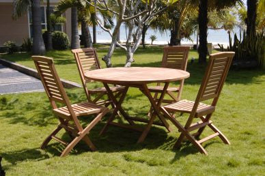 Outdoor Round Folding Table and 4 Horizontal Slat Folding Chairs Set TEK168INX ROUND FOLD Table 4 HORIZONTAL SLAT FOLD CHAIR SET