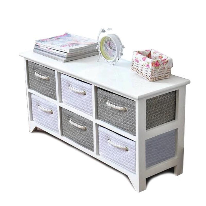 Nordic Style 6 Drawer Cabinet Basket Storage Unit 90 cm Chest of Drawers  ( White and Grey Colour )