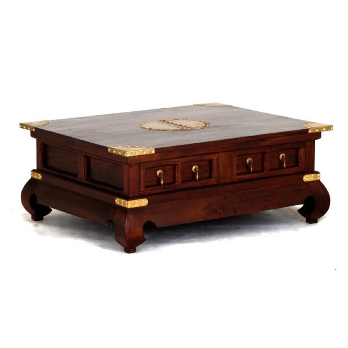 Chinese Oriental Coffee Table 80 cm x 100 cm 4 Drawers with Opium Legs TEK168  CT 004 SS CSN ( Chocolate Colour )