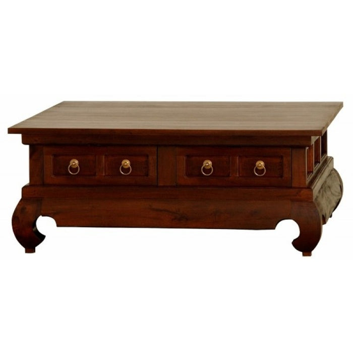 MP - Chinese Oriental Coffee Table 4 Drawers Large Square Design Curve Legs 100 cm x 80 cm TEK168 CT 004 SSO ( Chocolate Colour )