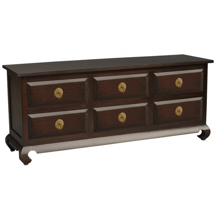 MP - China Shanghai Chest of Drawers 6 Drawer Ring Handle Dresser Size: 180 W 52 D 77 H Product Code: TEK168 SB 006 OL RH ( Chocolate Colour )