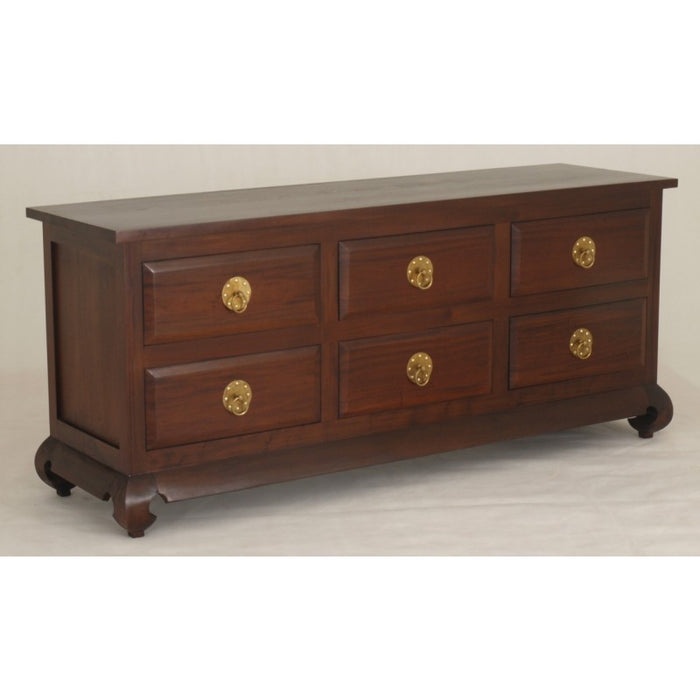 MP - China Shanghai Chest of Drawers 6 Drawer Ring Handle Dresser Size: 180 W 52 D 77 H Product Code: TEK168 SB 006 OL RH ( Chocolate Colour )