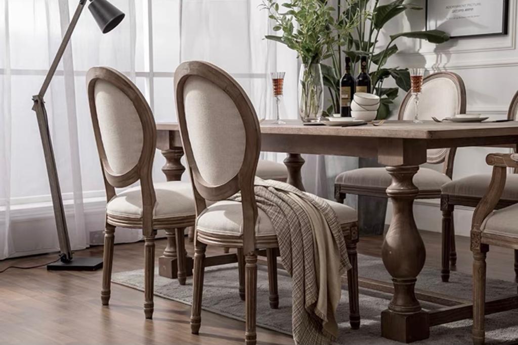 Queen Anna Premium Teak Wood Timber Round Back French Dining Chair, TEK168 CH 000 RD QA Premium ( Antique Light Pecan Colour)