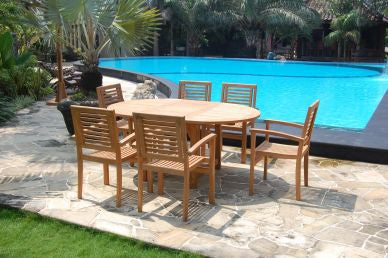 Outdoor Oval Table and 6 Stacking Chair TEK168INX TABLE and 6 STACK CHAIR SET