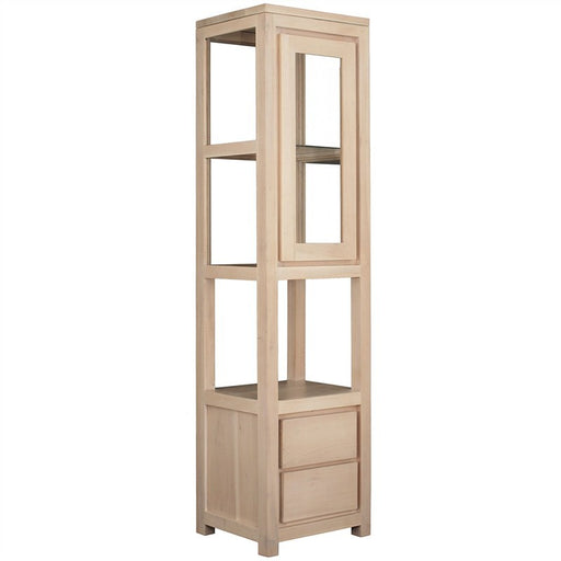 Amstel Solid Teak Wood Timber 1 Door 2 Drawer Glass Display Cabinet, Cupboard White Wash TEK168DC-102-TA-WS_1