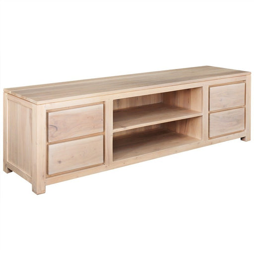Amstel Solid Teak Wood Timber 4 Drawer TV Console Unit, 200cm, Cabinet Cupboard White Wash TEK168SB-004-TA-200-WS_1
