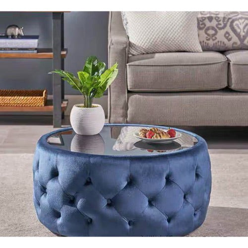 OLIVE Tufted Velvet Coffee Table with Glass Top