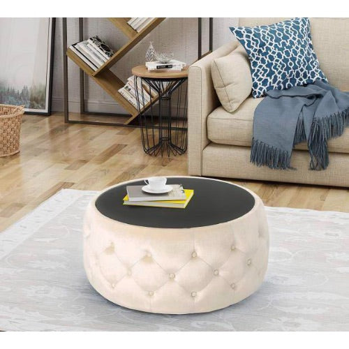 OLIVE Tufted Velvet Coffee Table with Glass Top