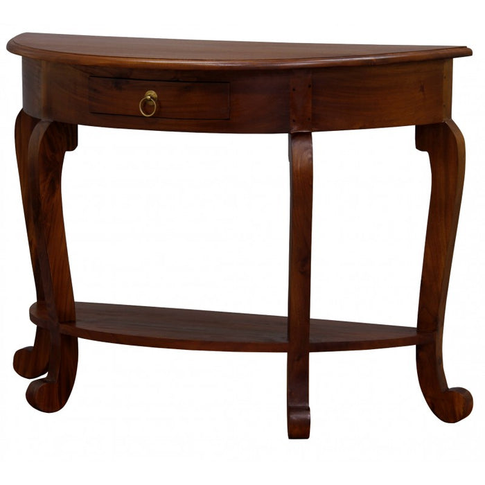 Queen AnnMary French Console Half Moon Design 1 Drawer with Bottom Shelf TEK168ST 001 HRCL ( Mahogany  )