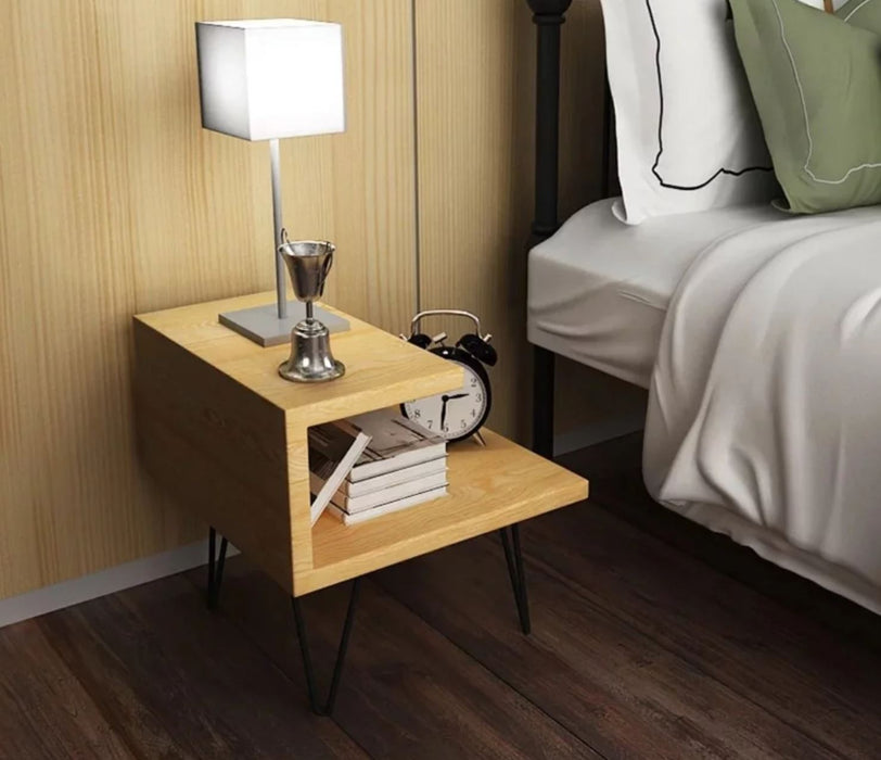 ARIEL Modern Industrial Solid Wood Bedside Table