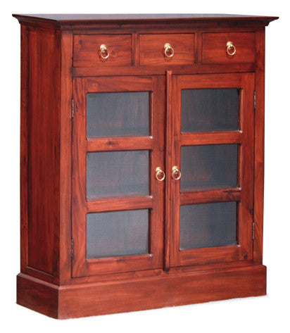 MP - Display Cabinet Range Glass Door 3 Drawers Bookcase Storage Bookshelves System TEK168 DC 003 PN ( Mahogany Colour )
