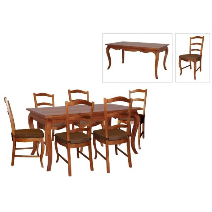 MP  - French Provincial Dining Table 150cm DT 150 85 FP  and 6 Chair with Cushion TEK168 DT 150 85 FP  with 6 Holland Chairs CH 000 HSR ( Picture for Reference Only ) ( Mahogany Colour )