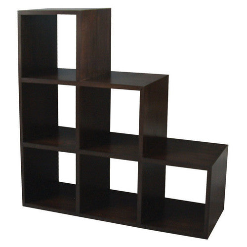 Minimalist Teak Cube-Six-Stairs-Shelf-Display Bookcase TEK168CU-006-RPN