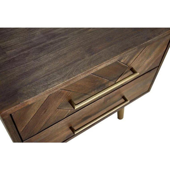 LEAH Herringbone Acacia Solid Wood Bedside Table