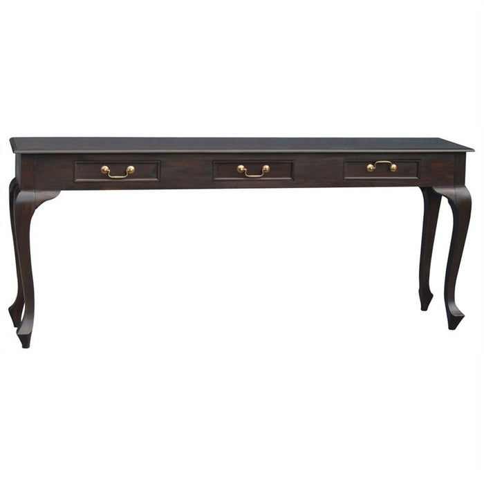 Queen Anna Solid Teak Wood Timber 3 Drawer 180cm French Console Sofa Table -  TEK168 ST 003 QA ( Picture for Reference Only ) ( Chocolate Colour )