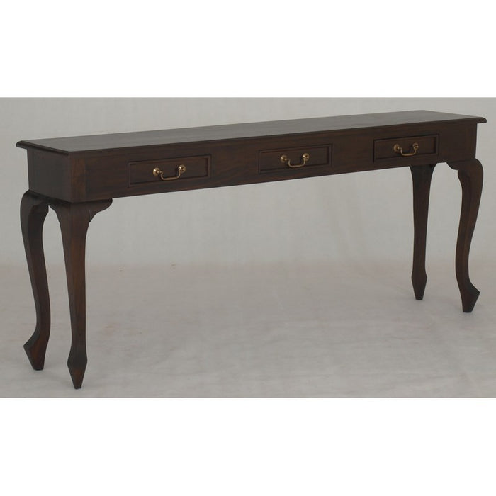 Queen Anna Solid Teak Wood Timber 3 Drawer 180cm French Console Sofa Table -  TEK168 ST 003 QA ( Picture for Reference Only ) ( Chocolate Colour )