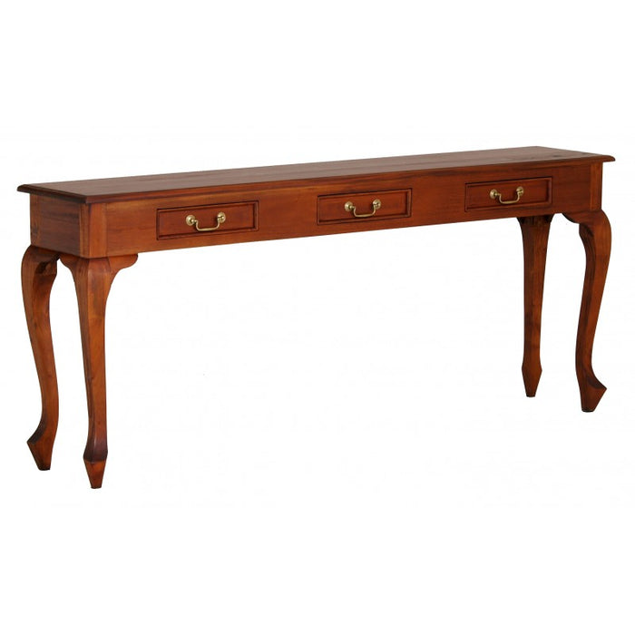 Queen Anna Solid Wood Timber 3 Drawer 180cm French Console Sofa Table - Hallway TEK168 ST 003 QA ( Picture Illustration for Reference Only ) ( Mahogany Colour )
